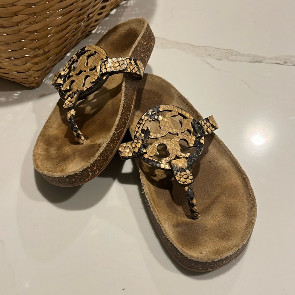 Tory Burch Miller cloud Womens size 7 shoes brown snakeskin slip on thong sandal